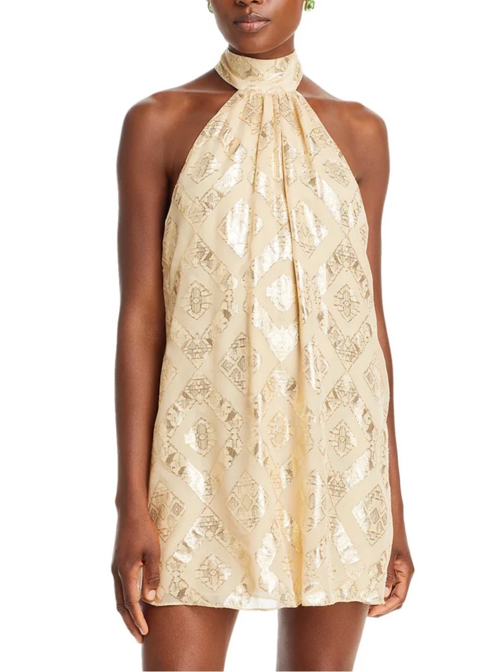 Ramy Brook Sam Metallic Halter Silk  Shift Dress
